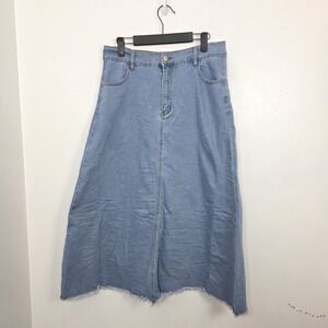 Belle Poque Light Wash Denim A-line Lightweight Raw Hem‎ Maxi Skirt Size M